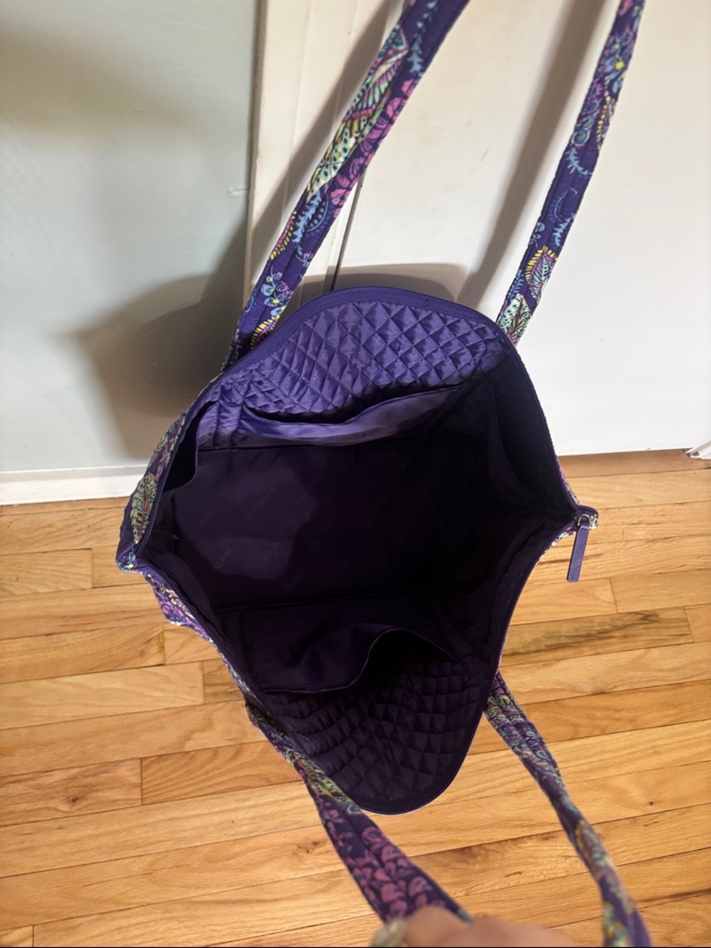 Vera Bradley Purple Floral Quilted Tote with Multicolor Leaf Pattern - Picture 5 of 9